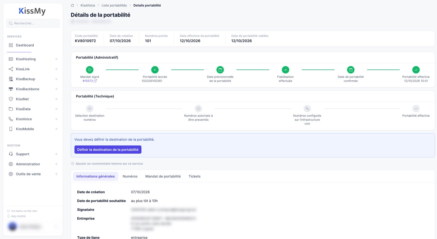 KissMy, Portabilité de 101 numéros, suivie étape par étape.